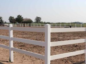 Vinyl three rail equestrian ranch rail fencing