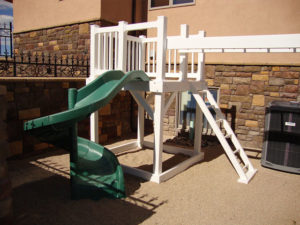 Vinyl play Structure with Torpedo Slide and monkey bars
