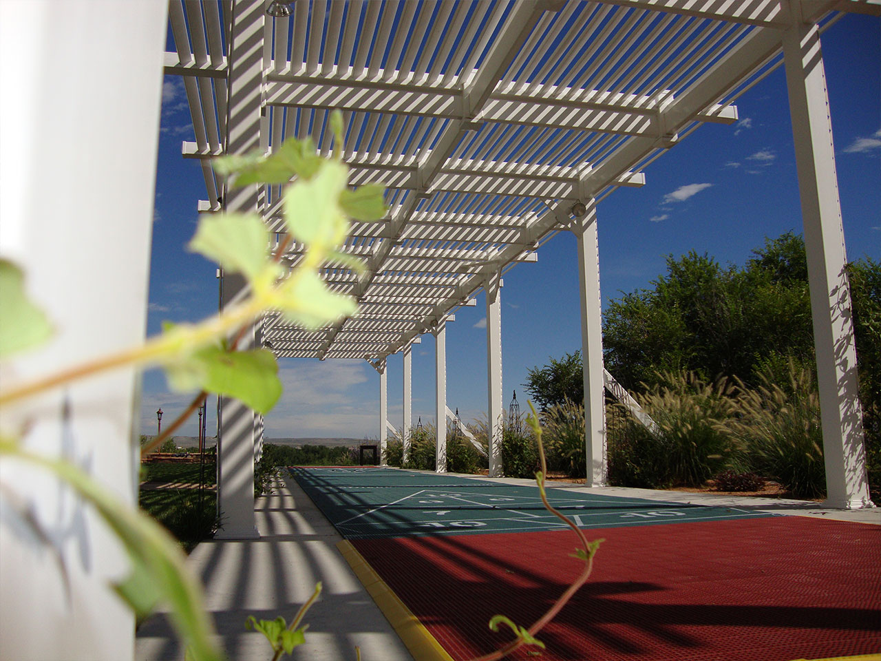 Shuffleboard court vinyl pergola slats
