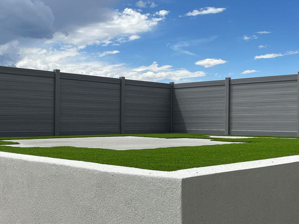 Woodland Select Aged Cedar privacy fence with horizontal slates